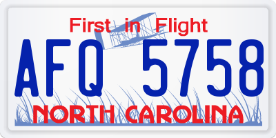 NC license plate AFQ5758