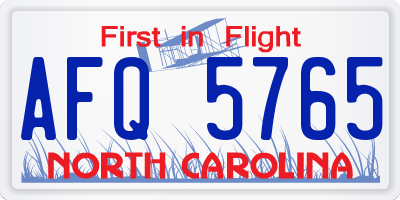 NC license plate AFQ5765