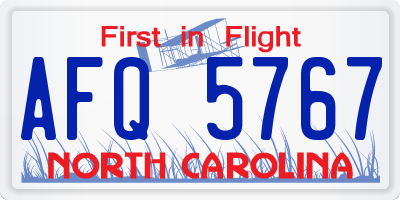NC license plate AFQ5767