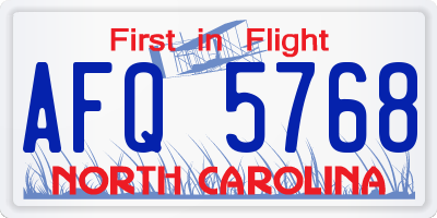 NC license plate AFQ5768