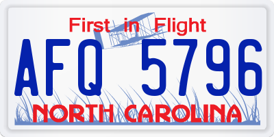 NC license plate AFQ5796
