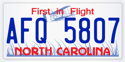 NC license plate AFQ5807