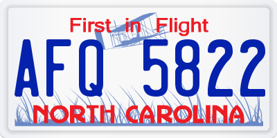 NC license plate AFQ5822