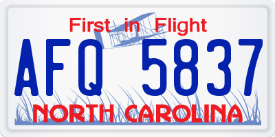 NC license plate AFQ5837
