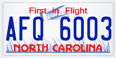 NC license plate AFQ6003
