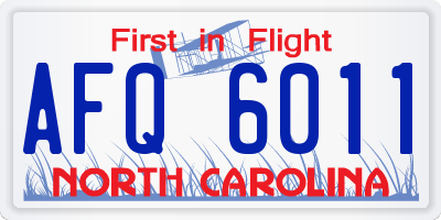 NC license plate AFQ6011