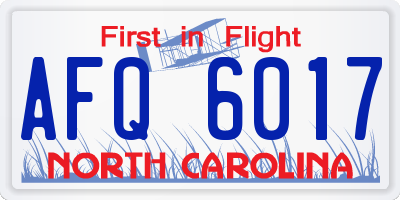 NC license plate AFQ6017