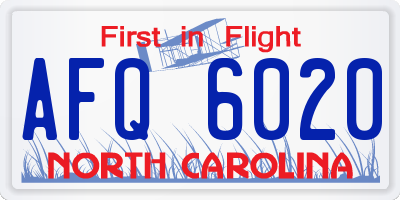 NC license plate AFQ6020