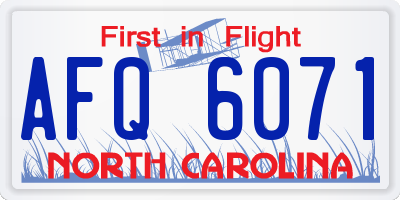 NC license plate AFQ6071