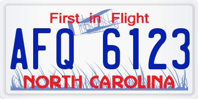 NC license plate AFQ6123