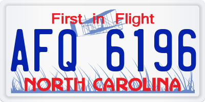 NC license plate AFQ6196