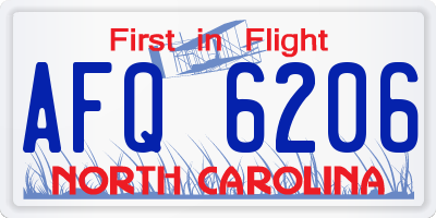 NC license plate AFQ6206