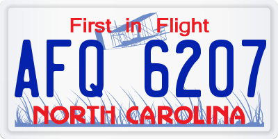 NC license plate AFQ6207