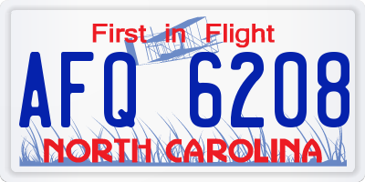 NC license plate AFQ6208