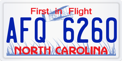 NC license plate AFQ6260