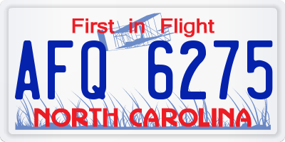 NC license plate AFQ6275