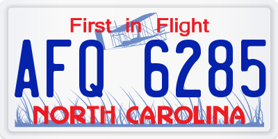 NC license plate AFQ6285