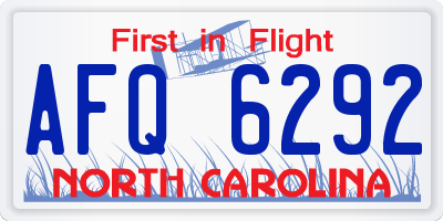 NC license plate AFQ6292