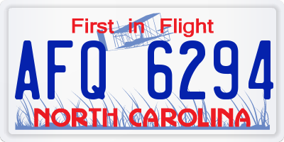 NC license plate AFQ6294
