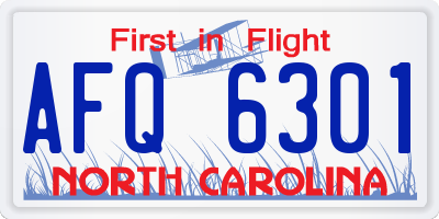 NC license plate AFQ6301