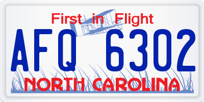 NC license plate AFQ6302