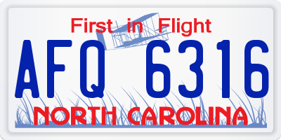 NC license plate AFQ6316