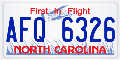 NC license plate AFQ6326