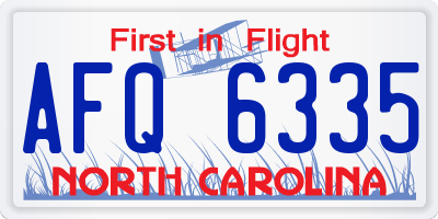 NC license plate AFQ6335