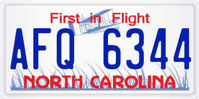 NC license plate AFQ6344