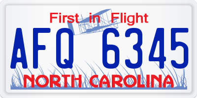 NC license plate AFQ6345