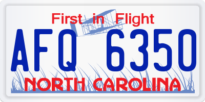 NC license plate AFQ6350