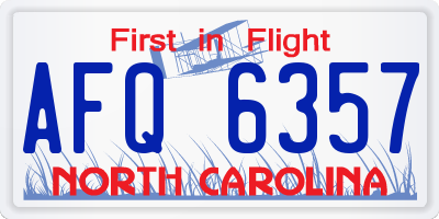NC license plate AFQ6357