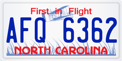 NC license plate AFQ6362