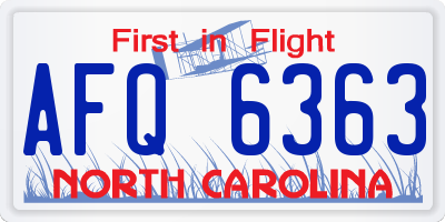 NC license plate AFQ6363