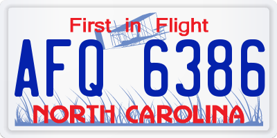 NC license plate AFQ6386