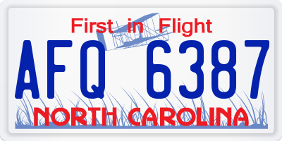 NC license plate AFQ6387