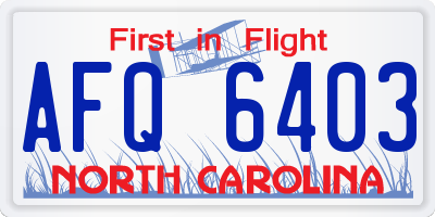 NC license plate AFQ6403