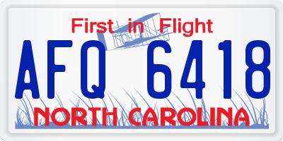 NC license plate AFQ6418