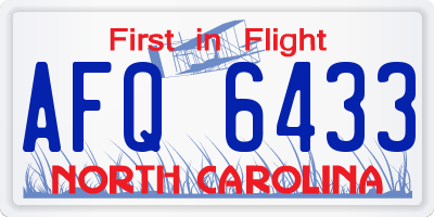 NC license plate AFQ6433