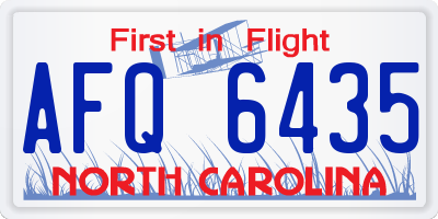 NC license plate AFQ6435