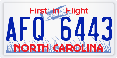 NC license plate AFQ6443