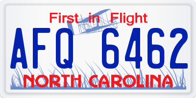 NC license plate AFQ6462