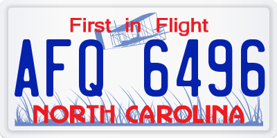NC license plate AFQ6496