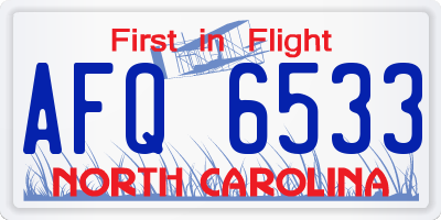 NC license plate AFQ6533