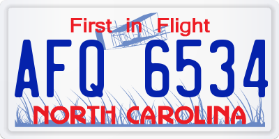 NC license plate AFQ6534