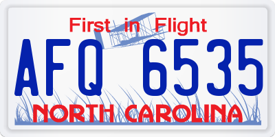 NC license plate AFQ6535