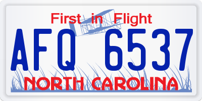 NC license plate AFQ6537