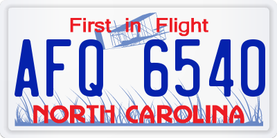 NC license plate AFQ6540