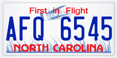 NC license plate AFQ6545