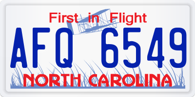NC license plate AFQ6549